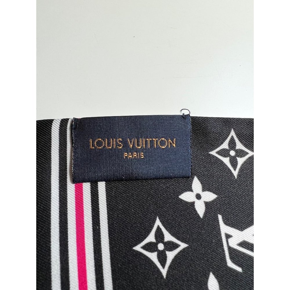 NWOT Louis Vuitton Bandeau Scarf, Black, White, Pink, M77362, Monogram Marbles - Picture 8 of 9